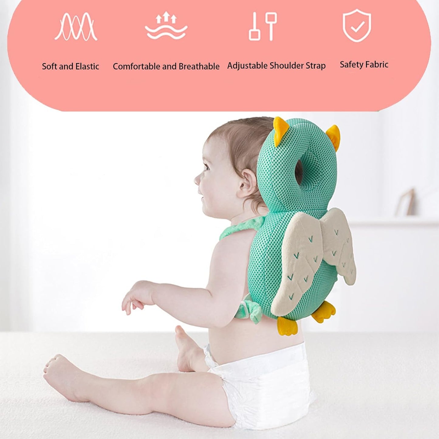 Baby Walker Head Protector Toddler Adjustable Baby Head Protection Backpack Wear Safety Pad (Pink Butterfly) | Soft, Breathable, Adjustable, Baby Fall Back Head Protector